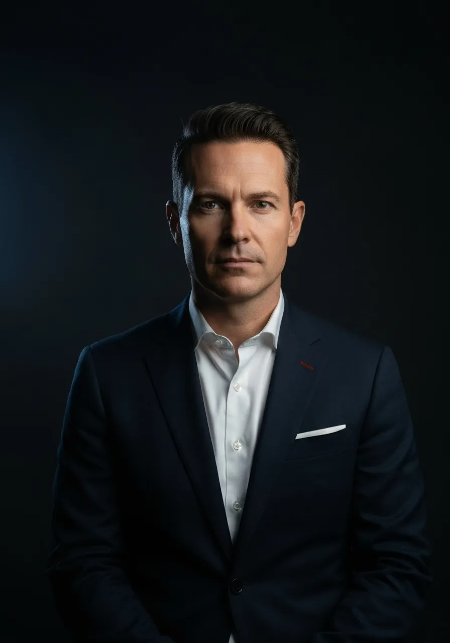 Professional headshot of the founder in dramatic dark lighting