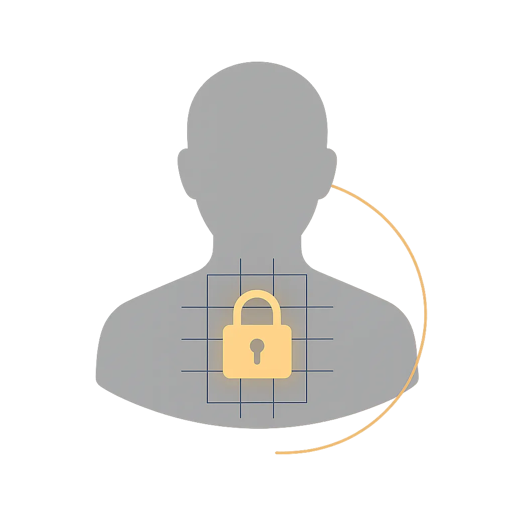 Privacy Silhouette Frame showing an unidentifiable human silhouette with a Verified Secure badge