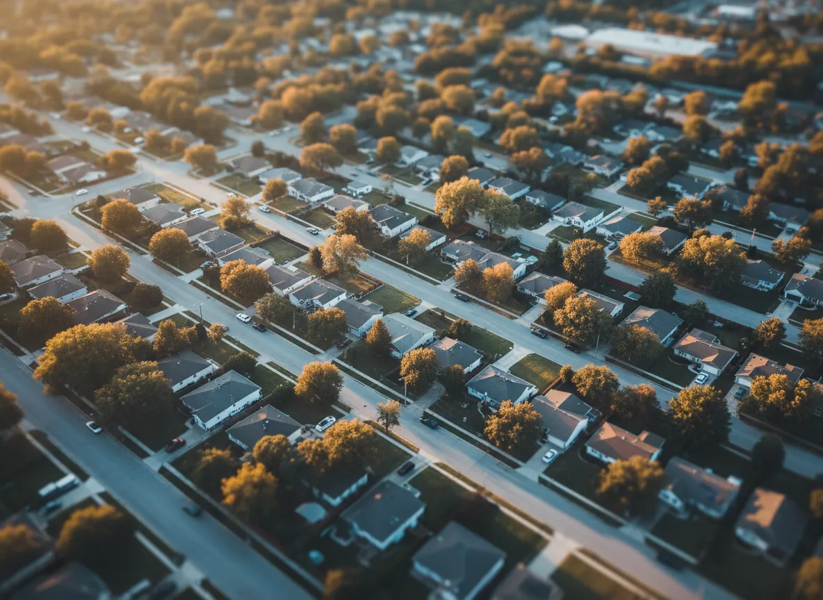 Suburban neighborhood aerial view