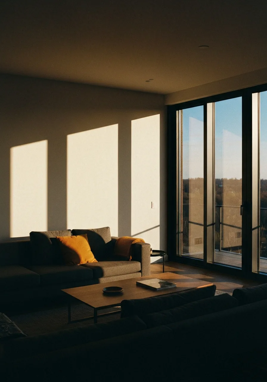 Stunning modern home interior with bright sunlight