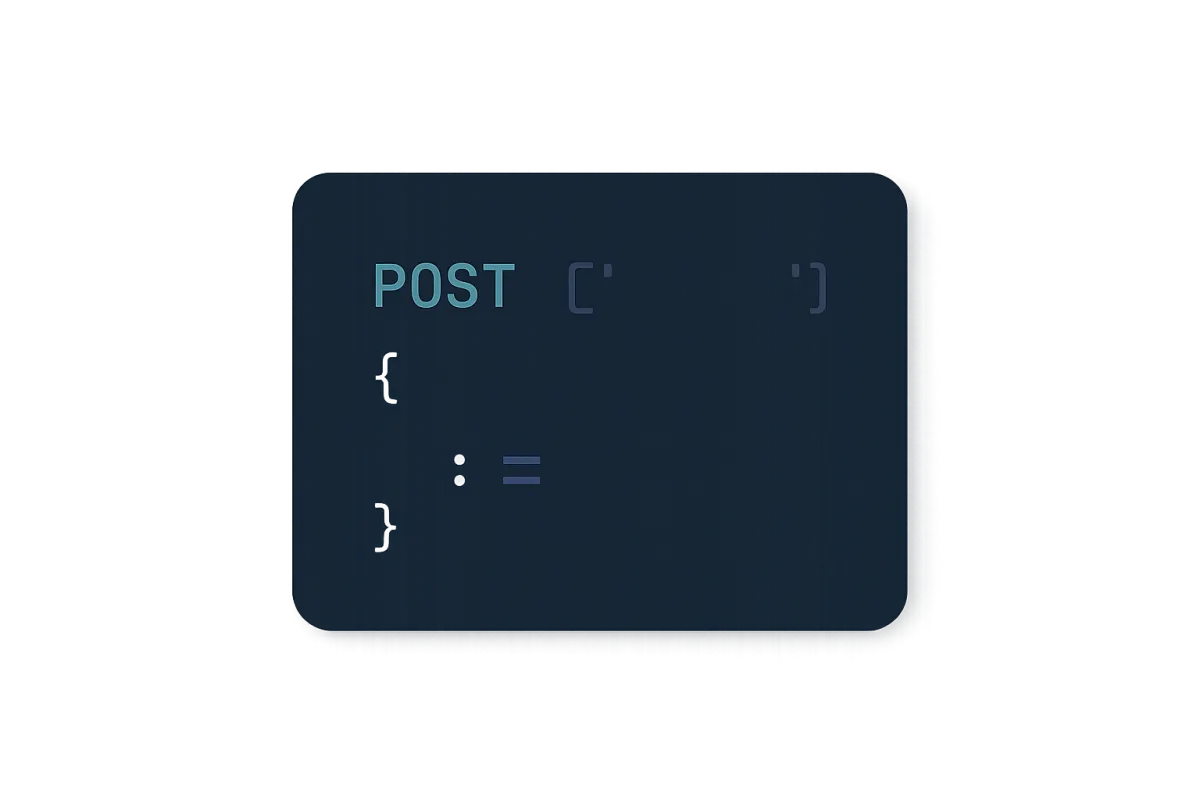 Isolated code preview card showing an API request example
