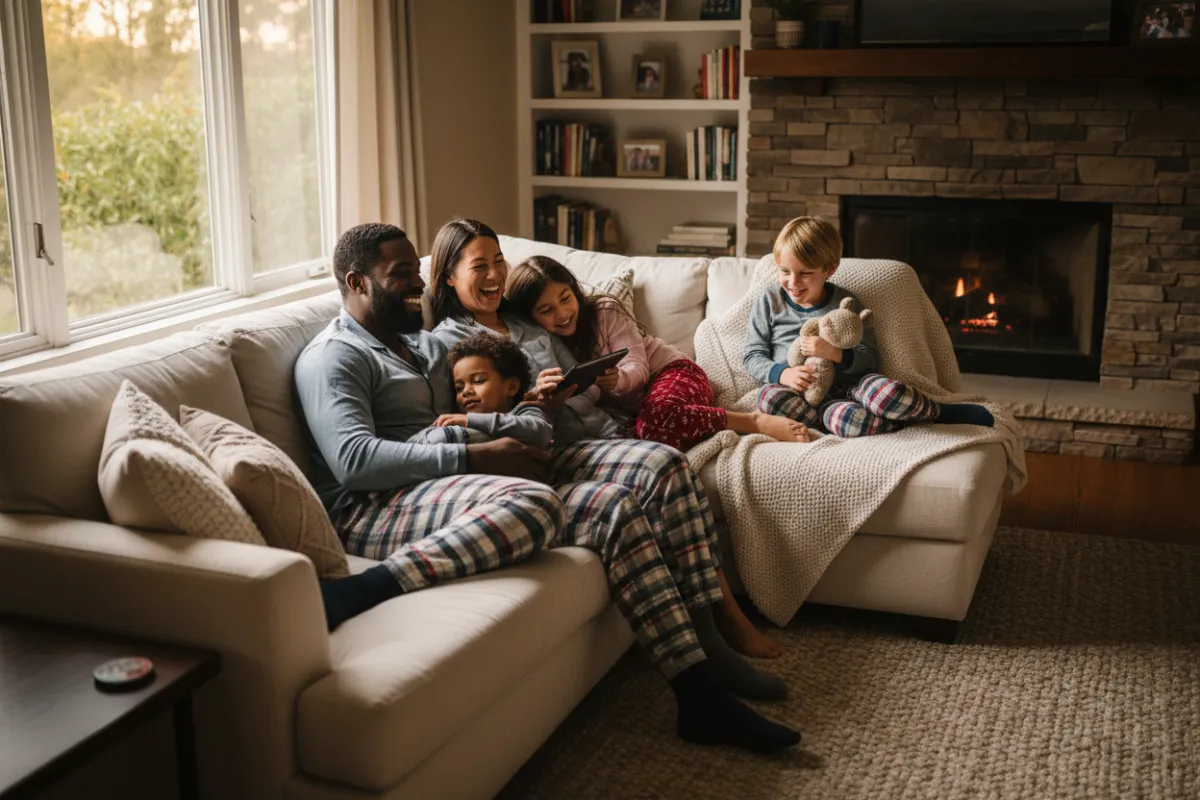Local hair salon owner smiling while checking a tablet showing booked appointments.