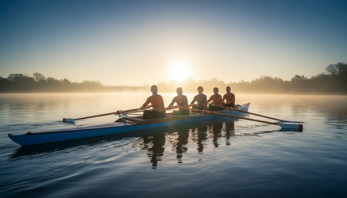 Shiplake Outloars rowing on the Thames in the early morning