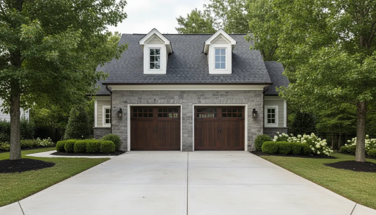 Detached double-car garage with storage loft