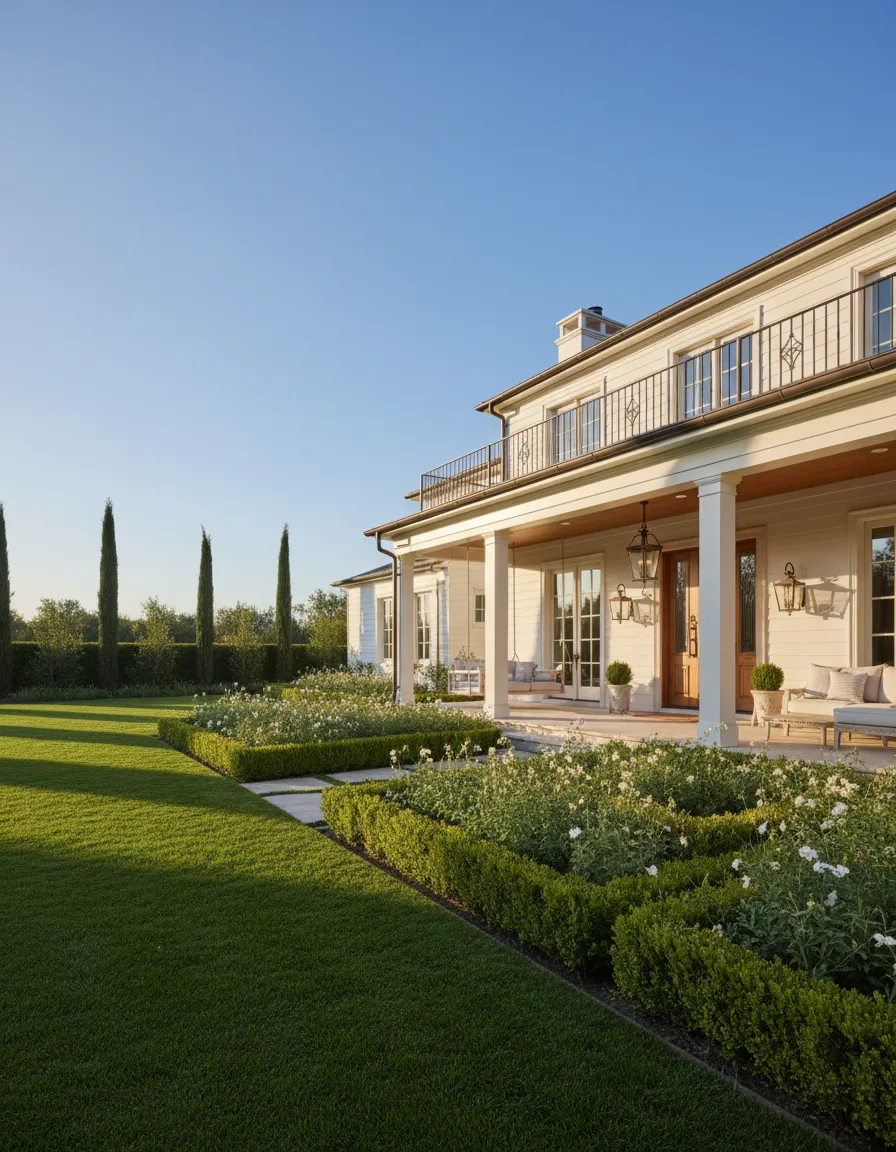 Luxury home exterior with beautiful natural light and modern architectural details