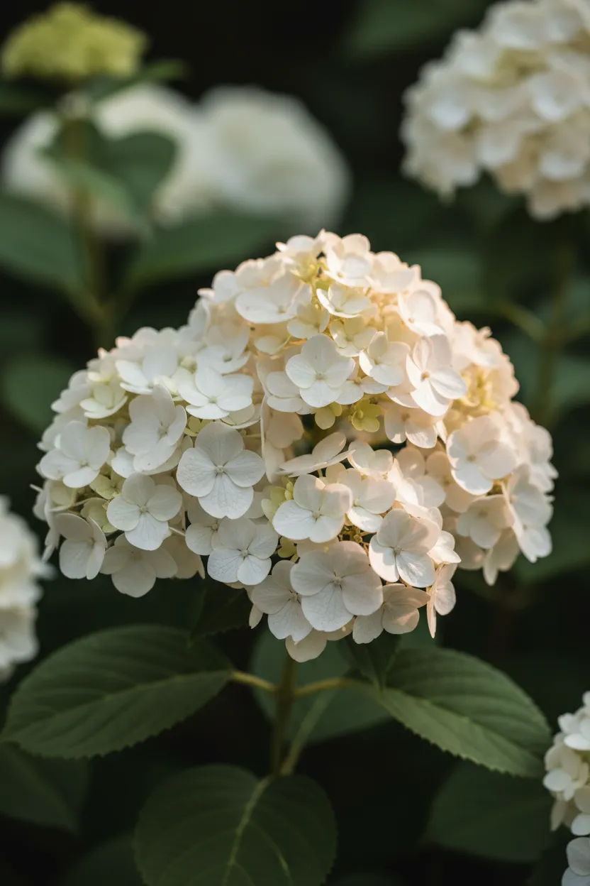 Blooming white hydrangeas
