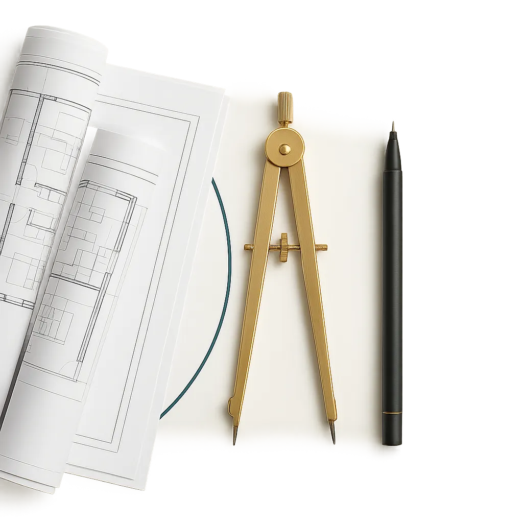 Architectural blueprint motif outlining property stewardship and technical strategy
