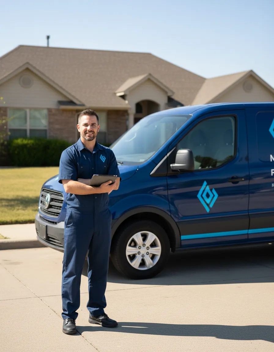 Professional plumbing and HVAC technician on site
