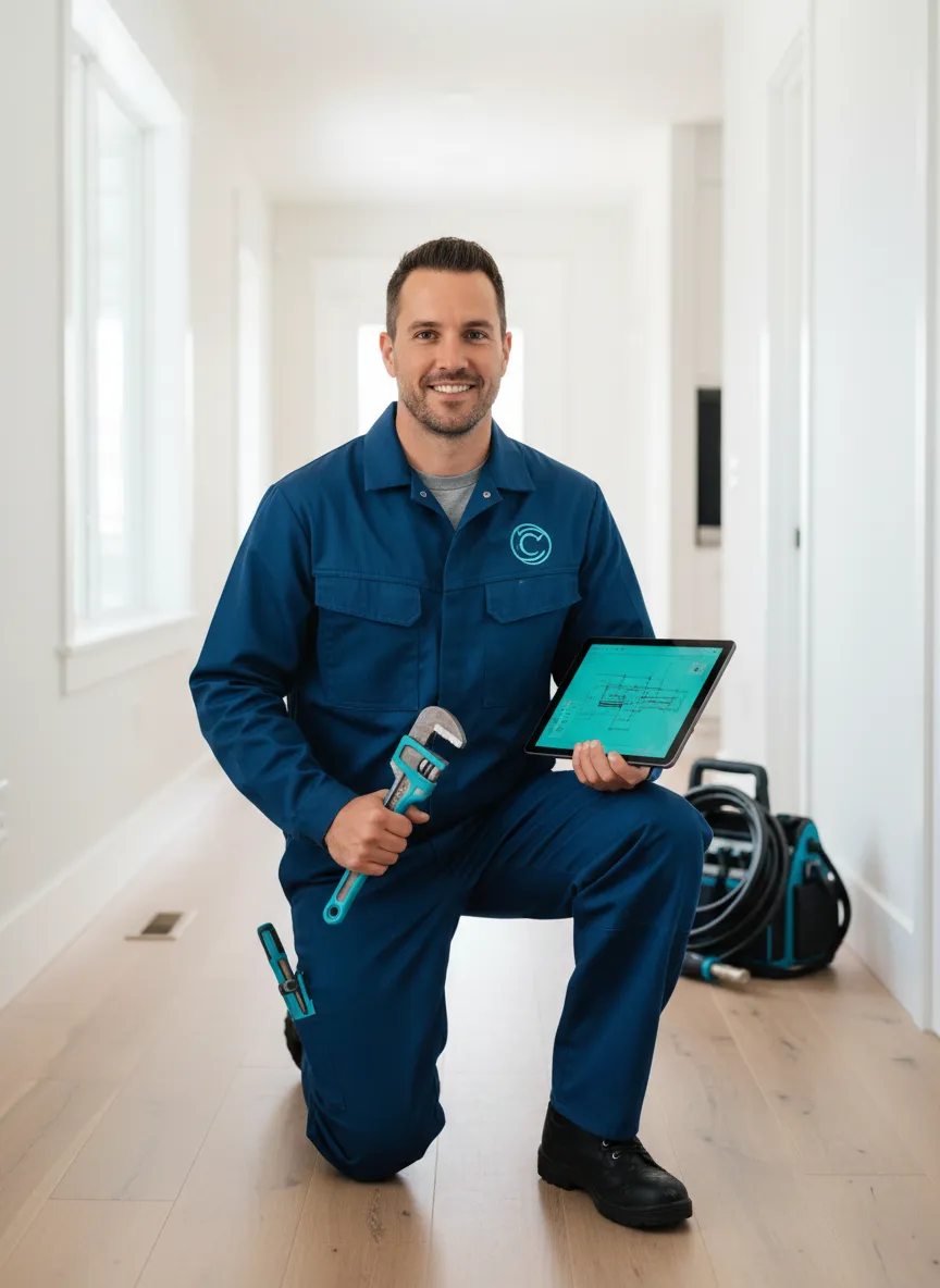 Professional plumbing and HVAC technician working