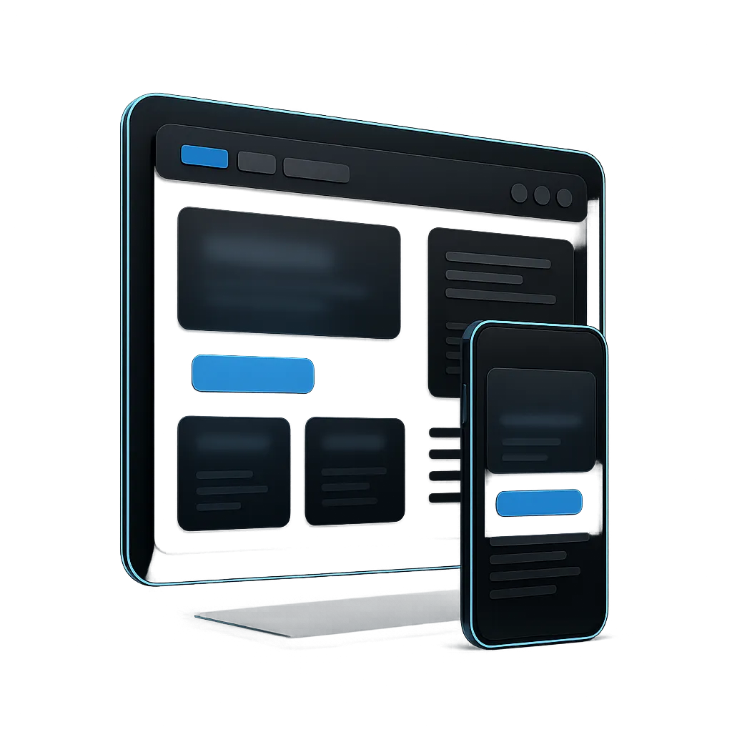 High-fidelity website interface mockup with stacked layers floating in 3D