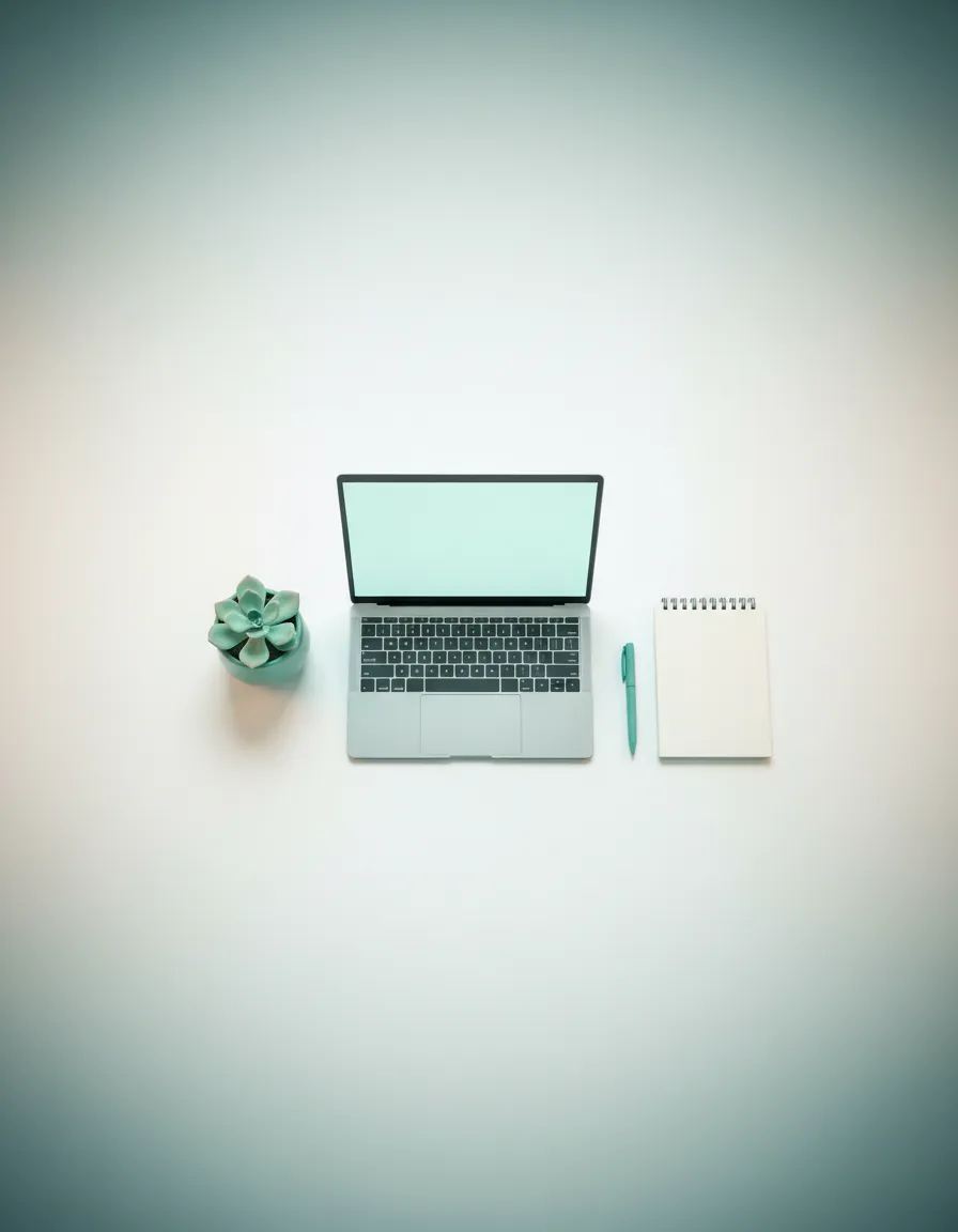 Minimalist modern workspace in aqua tones