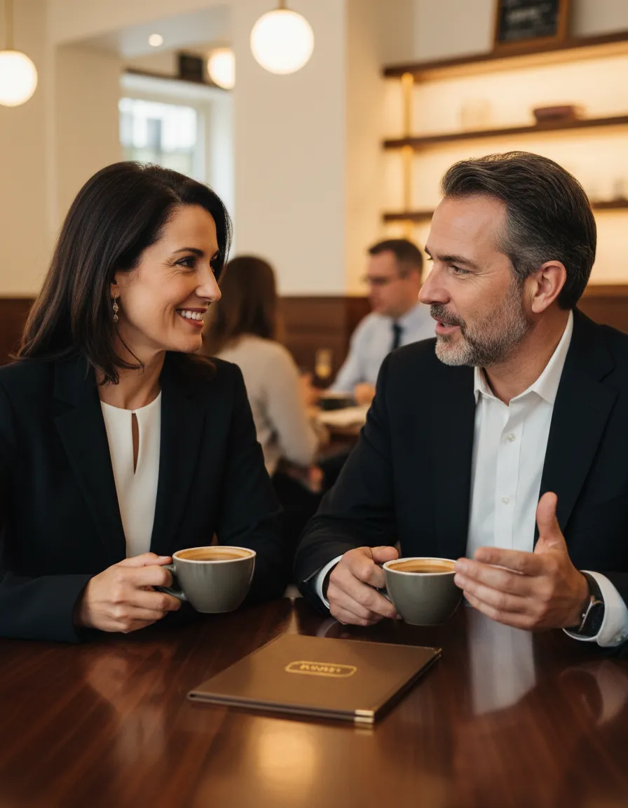 Portrait of an executive having a discussion in a premium coffee environment