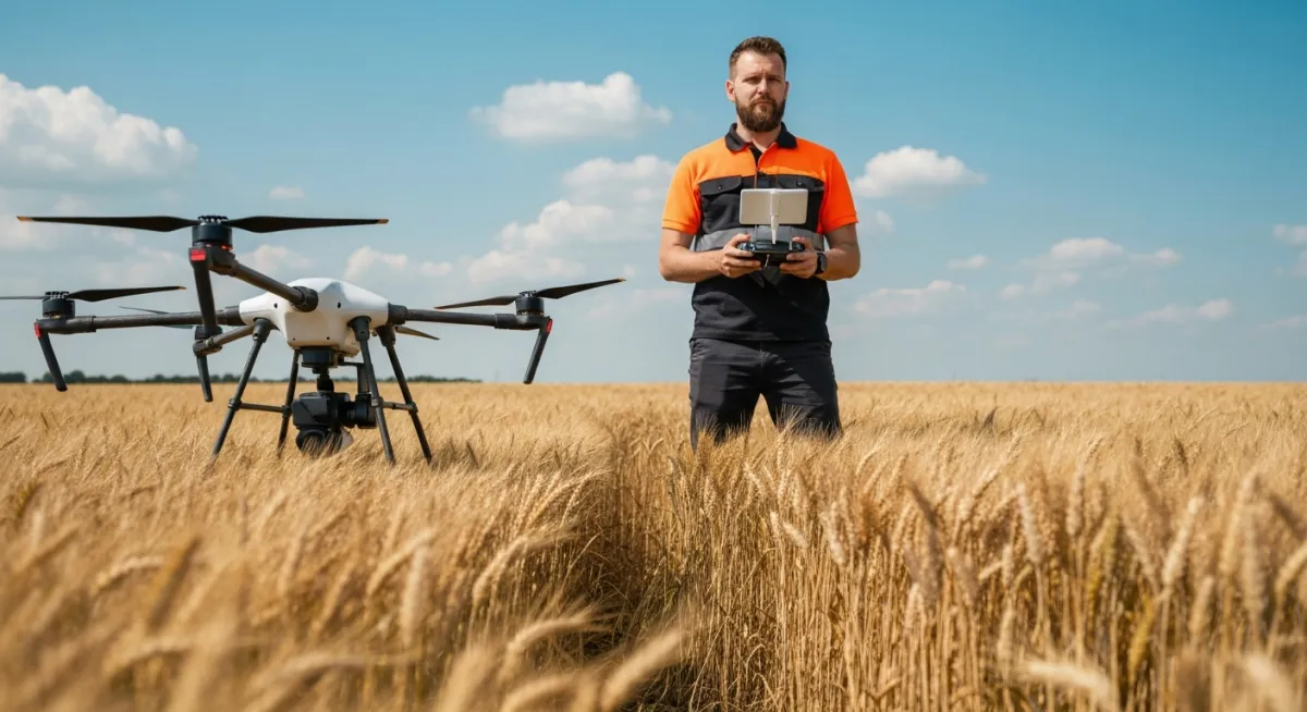 Professional drone operator in high visibility gear