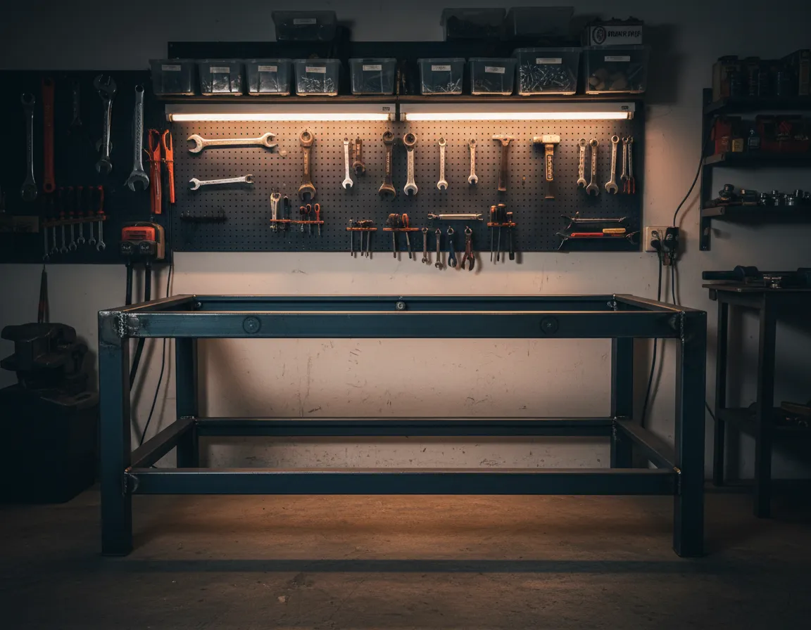 Steel workbench frame welded for a home garage shop