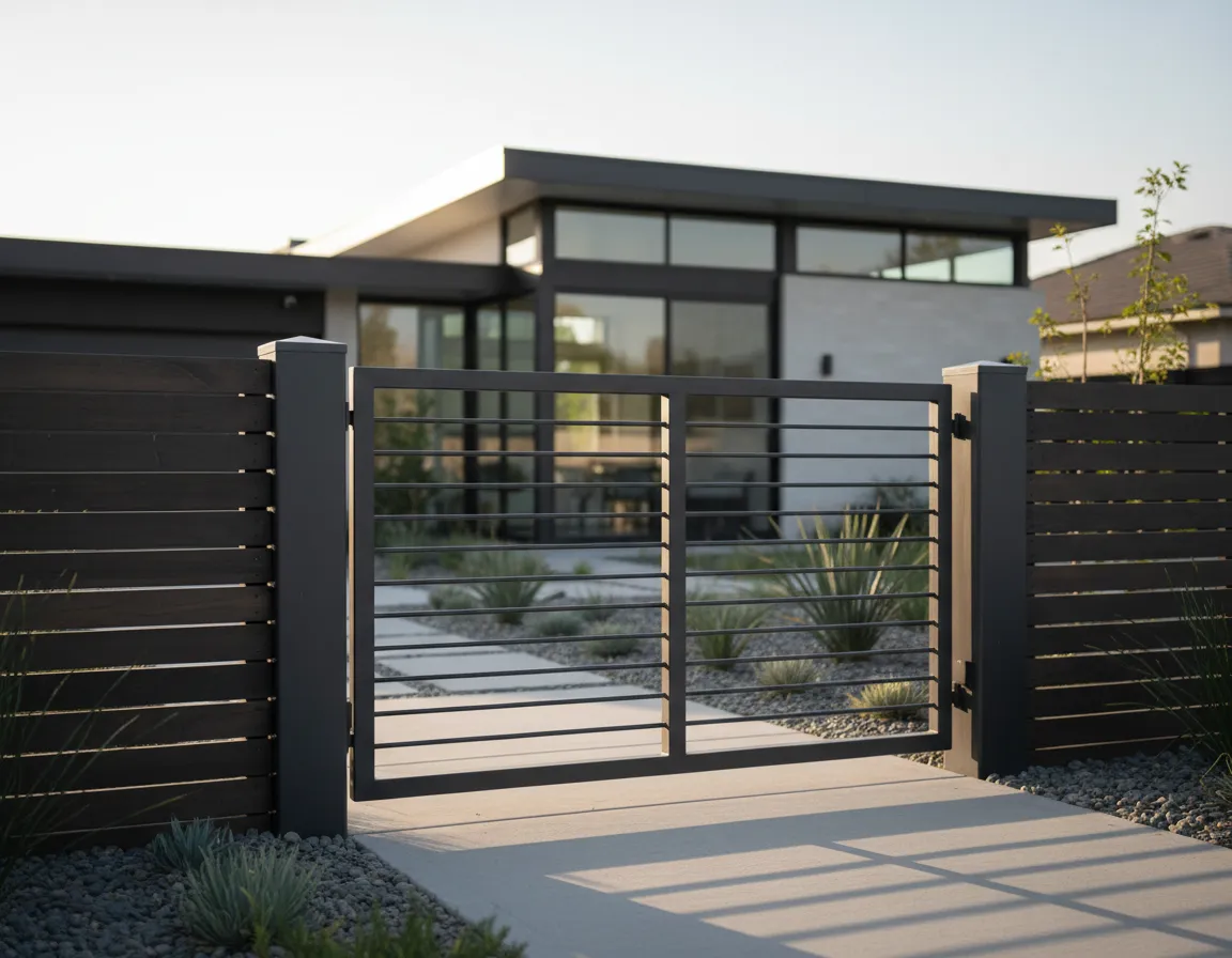 Custom metal gate welded and installed at a residential property
