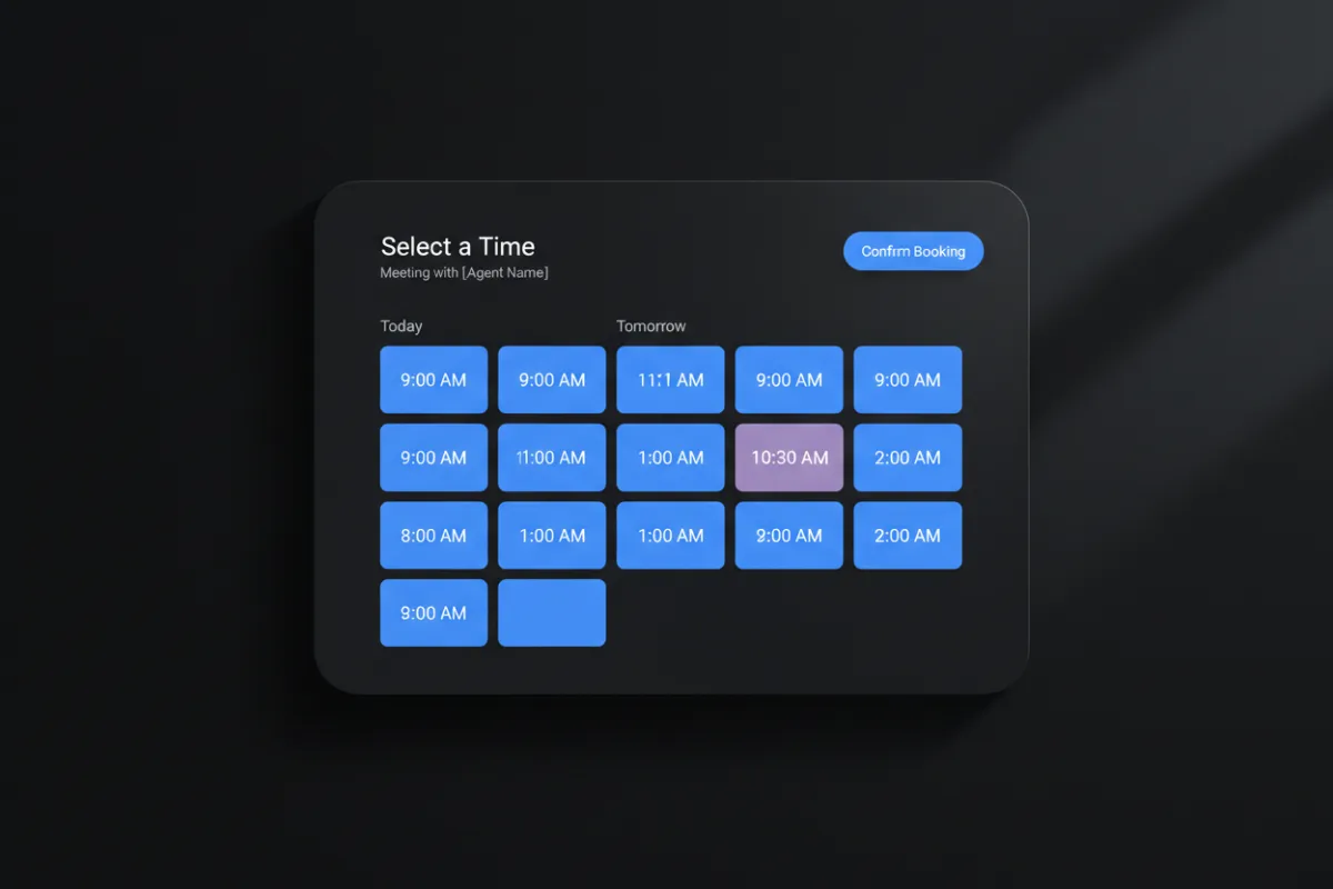 Live calendar slots appearing directly inside the web chat