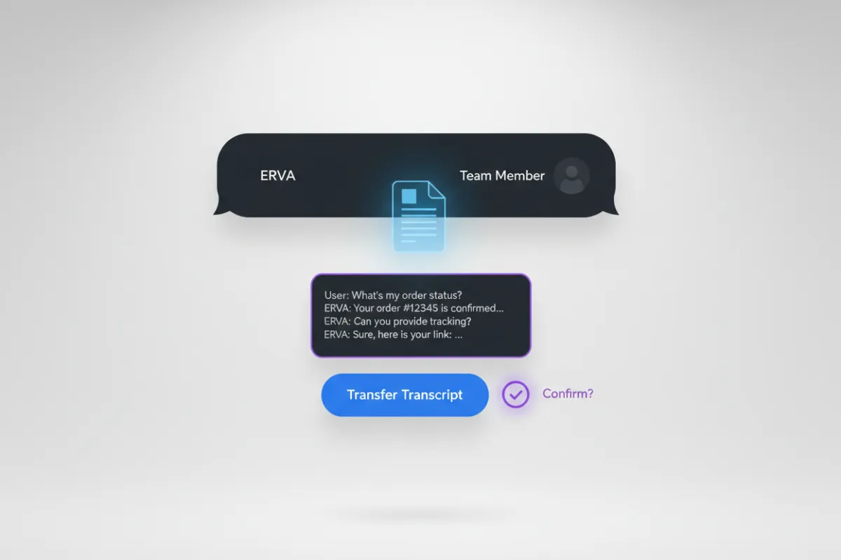 Erva passing chat transcript to a human team member