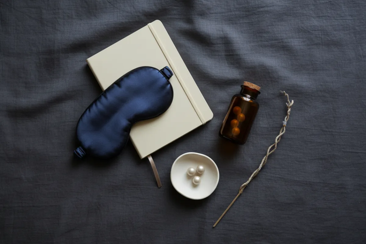 Blog thumbnail: sleep essentials flat-lay for nightly routine