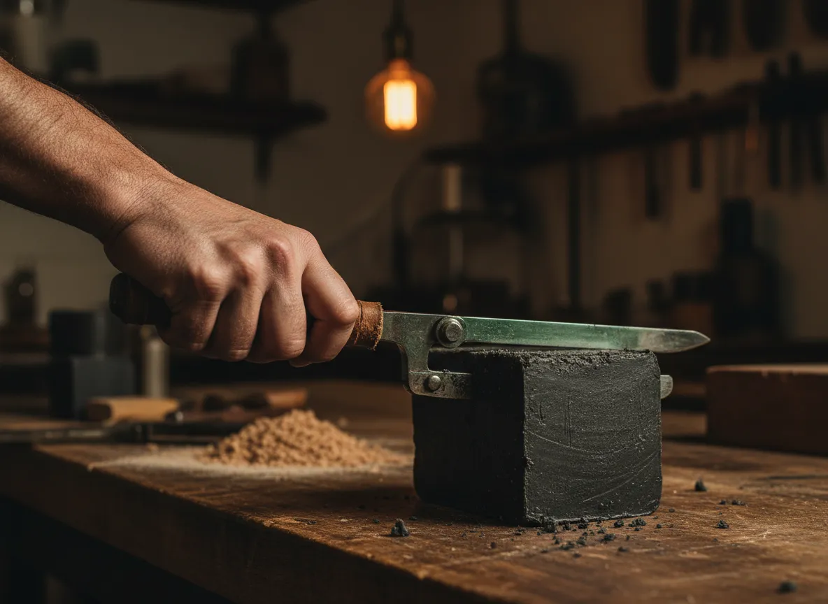 Handcrafted soap being cut in the workshop