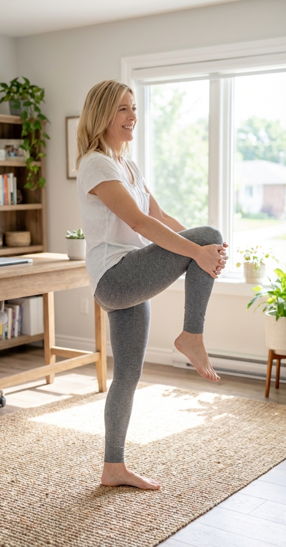 Woman stretching in living room