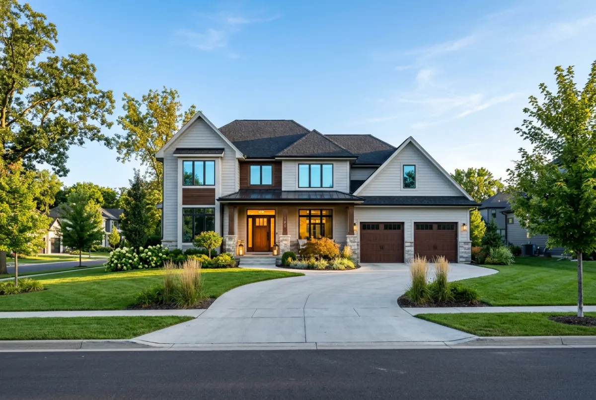 Modern suburban single-family home exterior in daylight