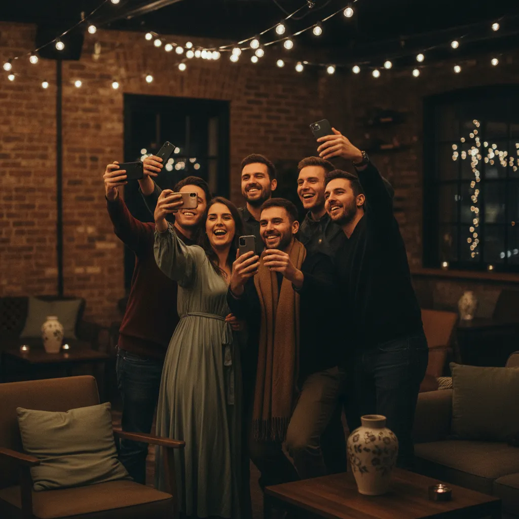 Guests taking selfies at a reception