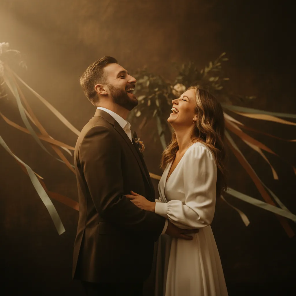 A candid shot of the couple laughing