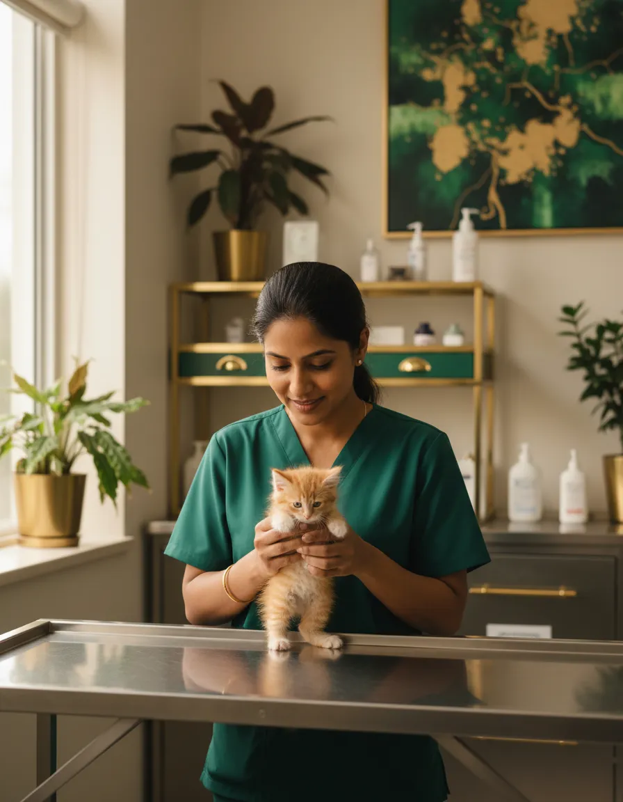 Veterinarian consulting with a kitten