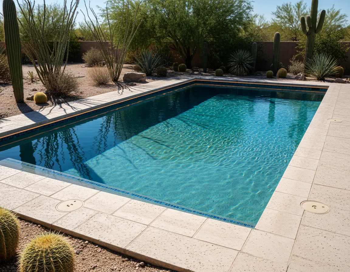 Sun-drenched Henderson pool showing the local environmental challenges