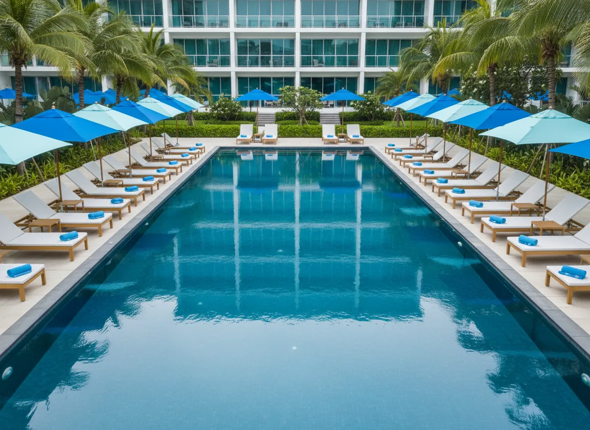 Pristine, guest-ready commercial pool at a managed property
