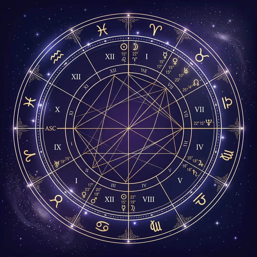 Natal astrology chart wheel illustration