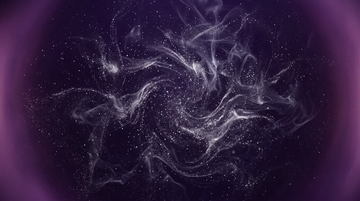 Deep violet void with swirling silver particles representing esoteric intuitive sight