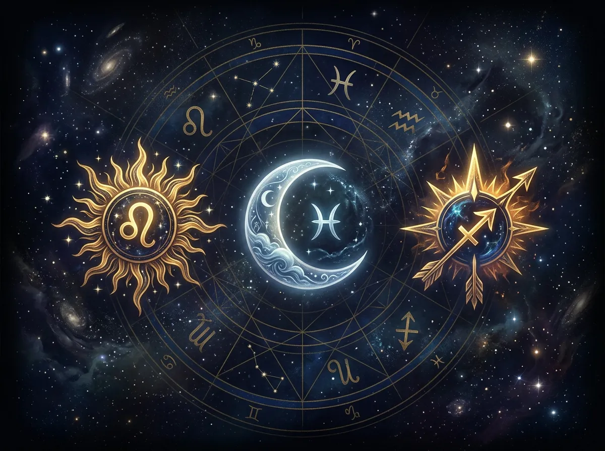 Big 3 Quick Peek cosmic astrology artwork with subtle starfield and zodiac geometry