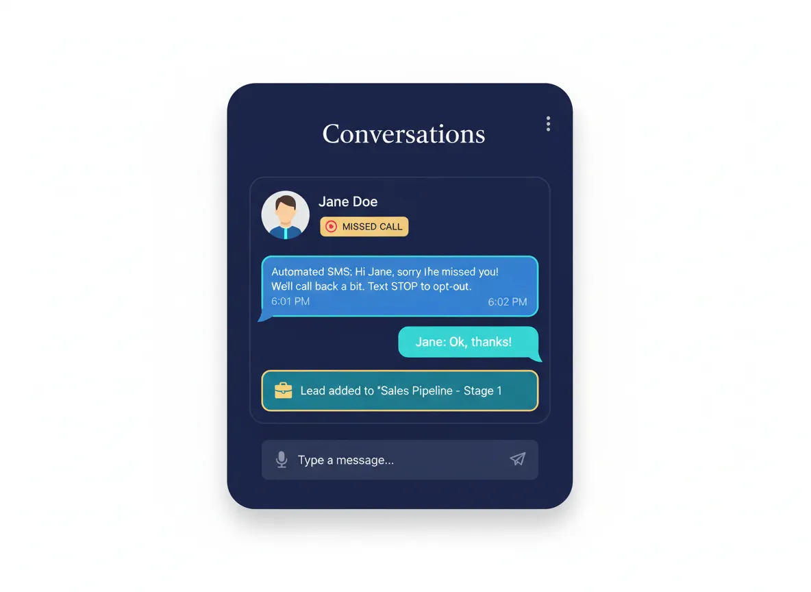 Missed call text-back automation mockup