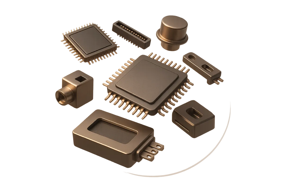 Precision engineered custom technology solutions on an obsidian background