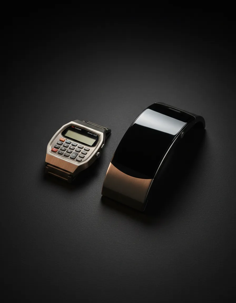 Stylized custom cellphone watch floating on a plain background