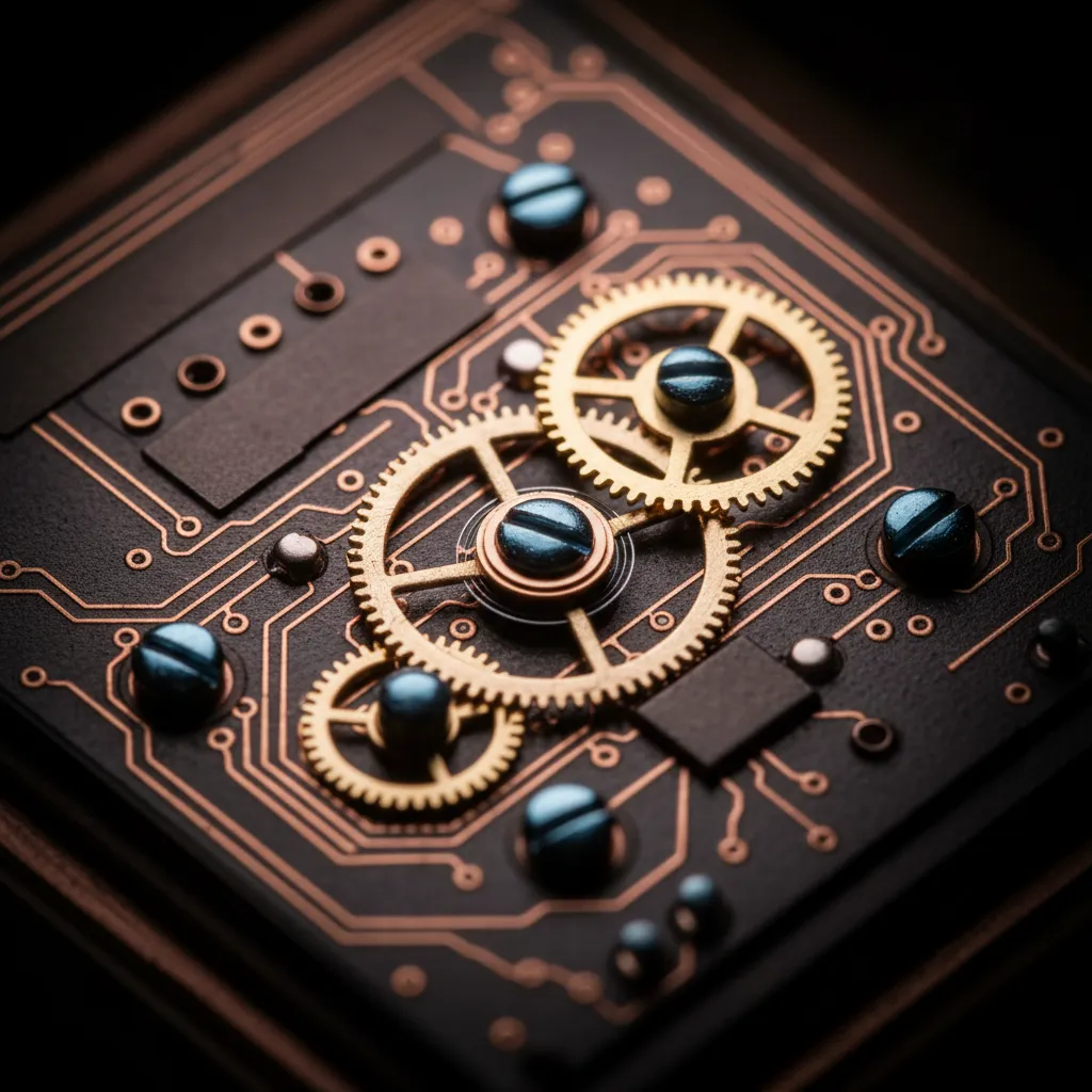 Macro-detailed mechanical components demonstrating high-end custom electronics