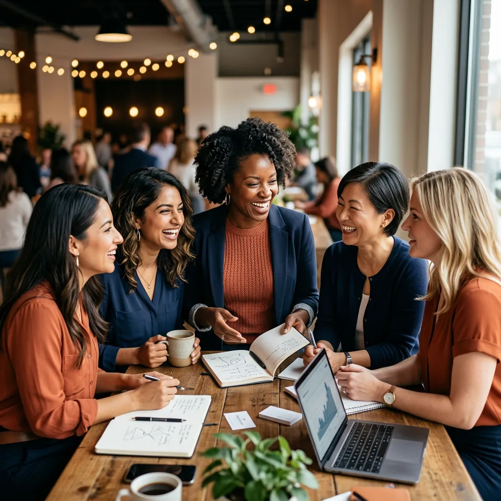 Diverse group of women entrepreneurs collaborating warmly around a table at a WESA San Antonio event