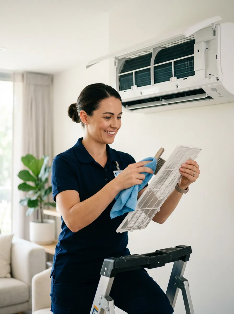HVAC technician repairing an outdoor condenser unit
