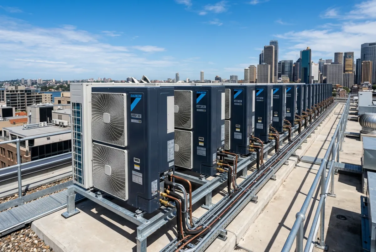 Multi-head VRV climate system unit for multi-story residences