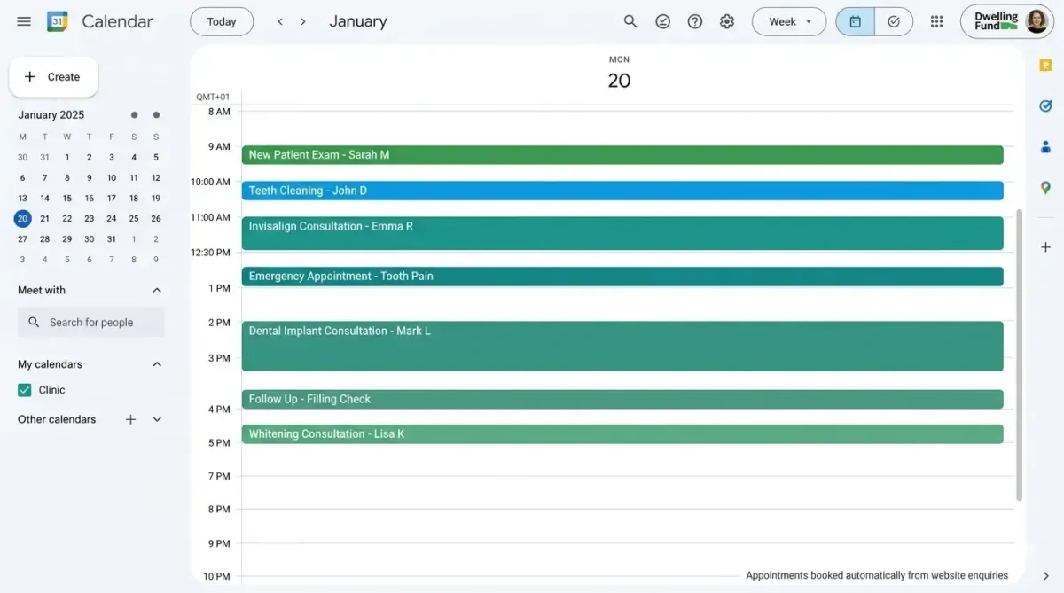 Practice calendar filling up with booked new-patient appointments