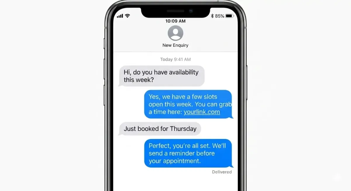 Example of an instant SMS follow-up sent to a prospective dental patient