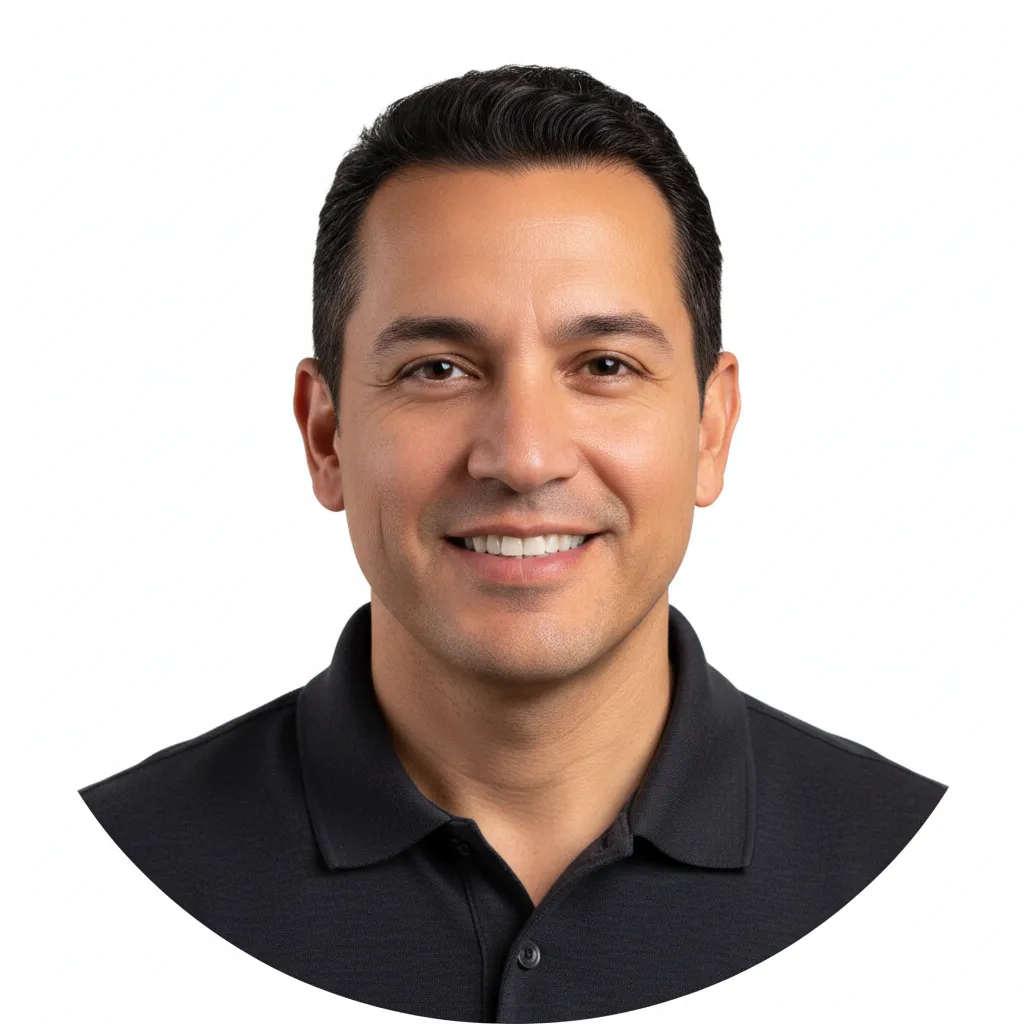 Mid-40s Latino man with friendly smile, studio-lit avatar