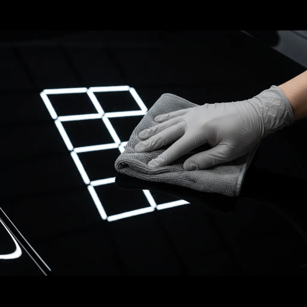 Close-up of meticulous paint correction and detailing work