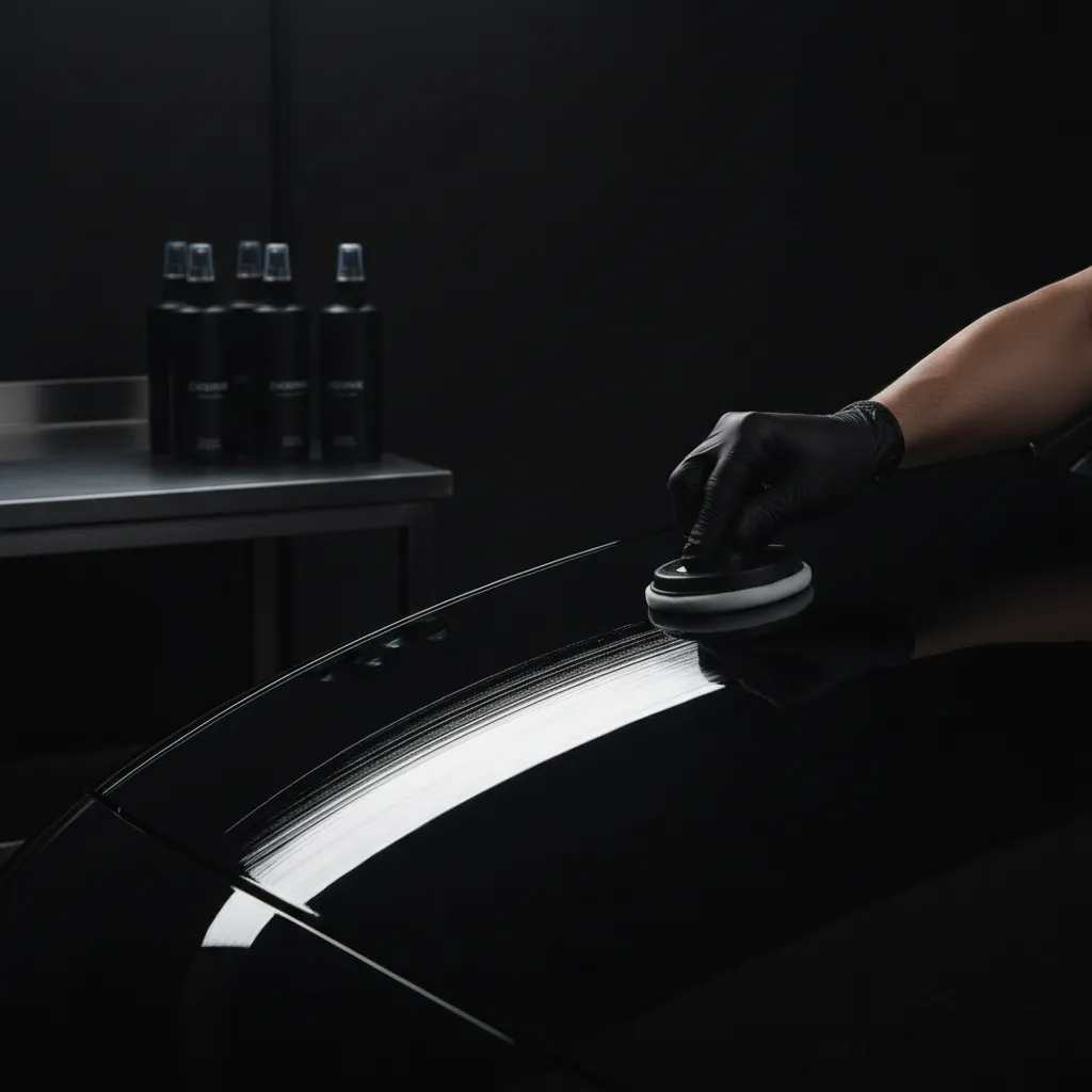 Application of premium ceramic coating on a dark vehicle surface