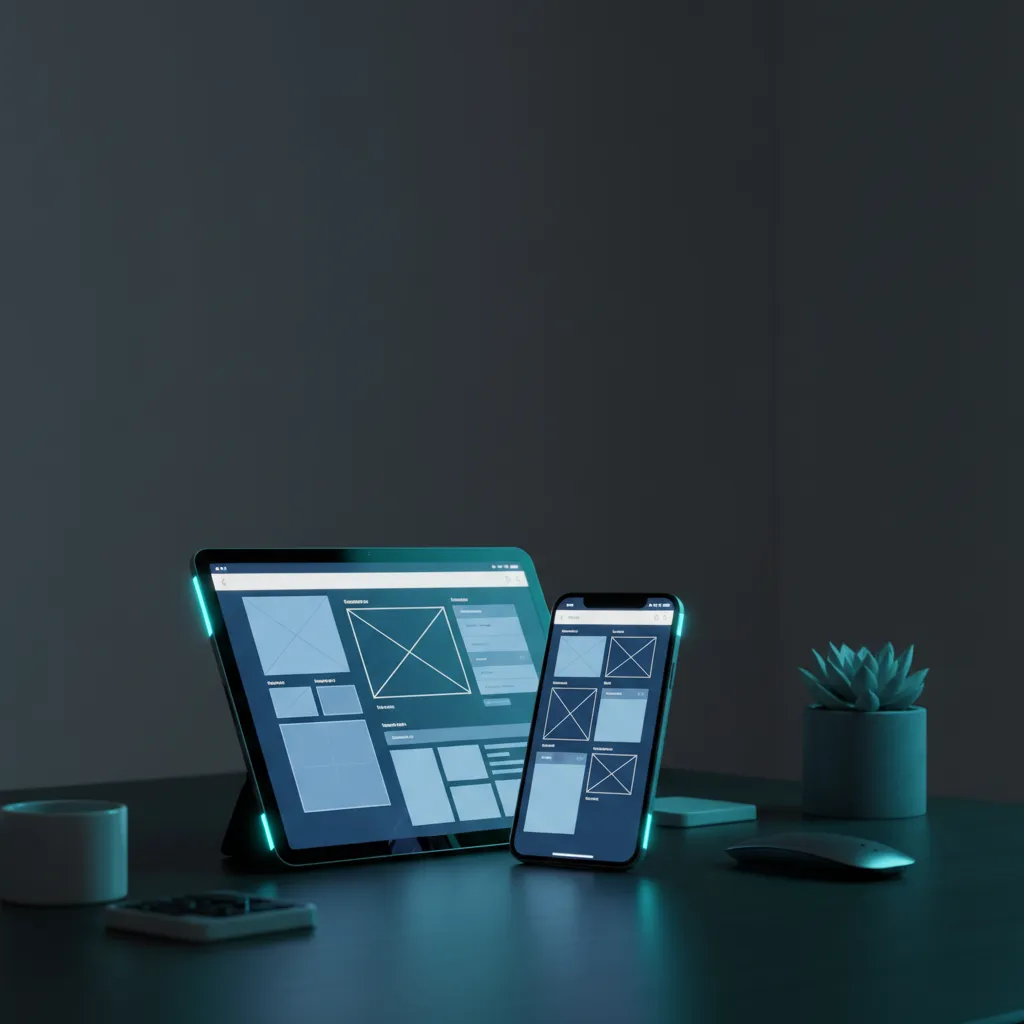 Responsive web design wireframes showing mobile and desktop layouts