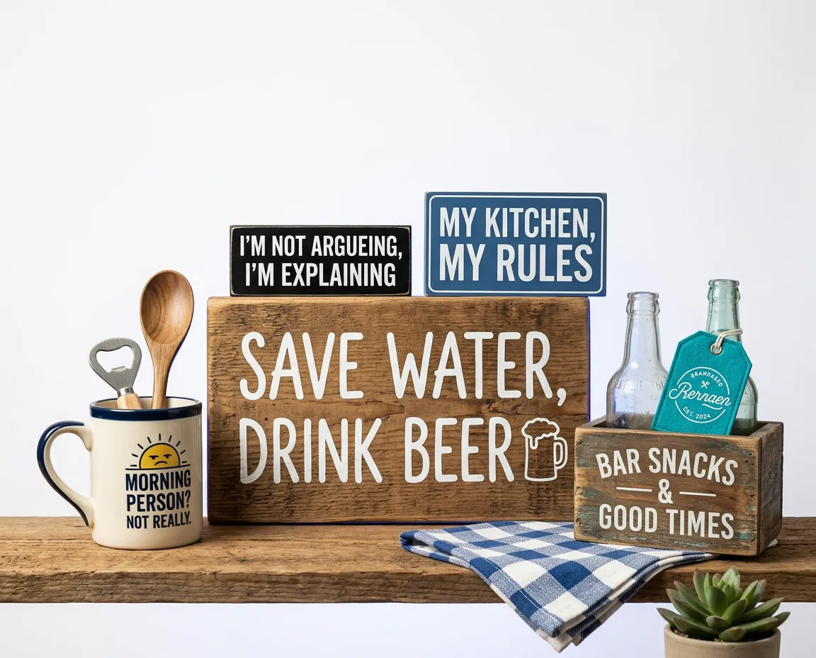 Funny and Novelty Signs Collection - Humorous Bar, Garage, and Kitchen Signs