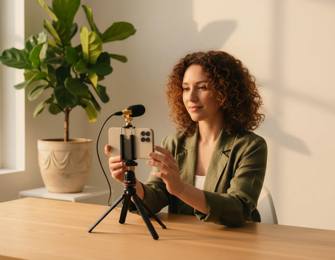 Woman recording a wellness vlog