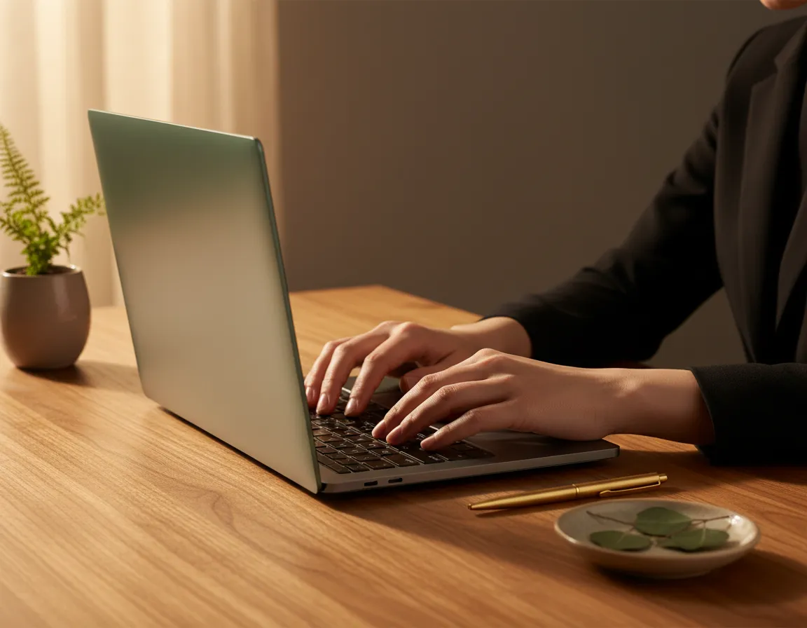Typing on a laptop keyboard