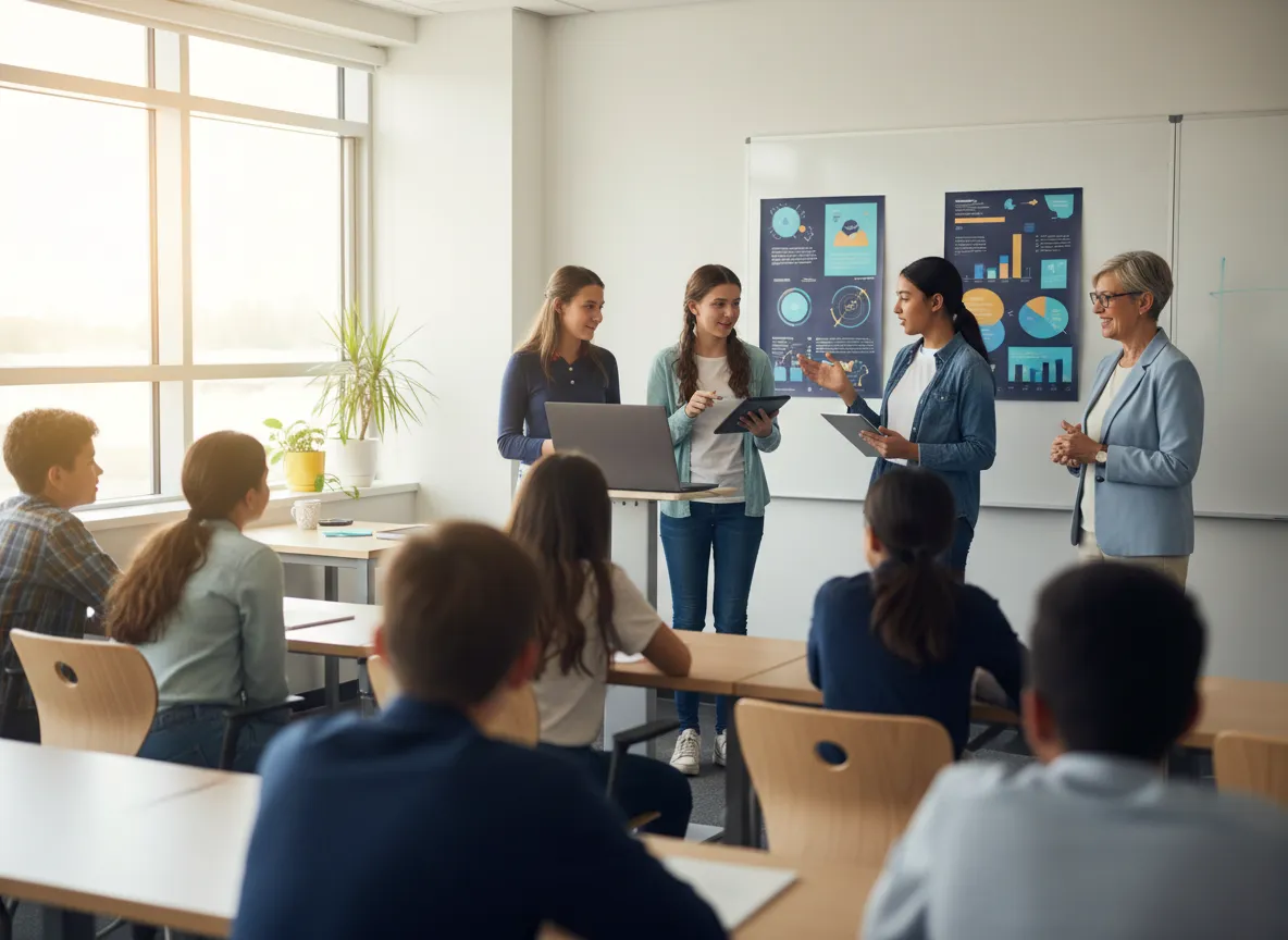 Students presenting their business ideas to peers and educators